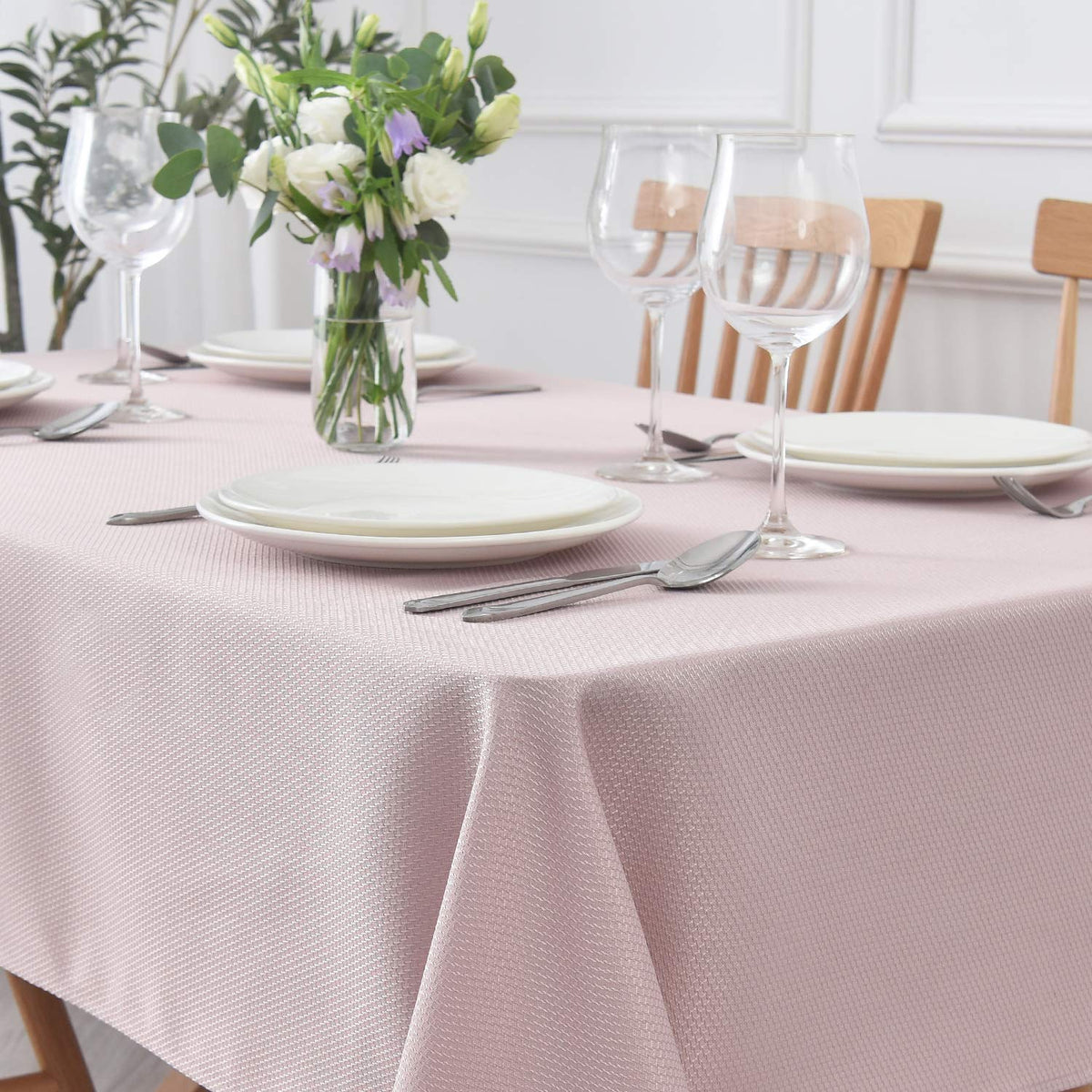 maxmill Rectangle Textured Tablecloth Waterproof Spillproof Wrinkle Free Table Cloth, Kitchen Dining Tabletop Decoration, Fabric Table Cover for Outdoor and Indoor Use, 52 x 70 Inch, Beige