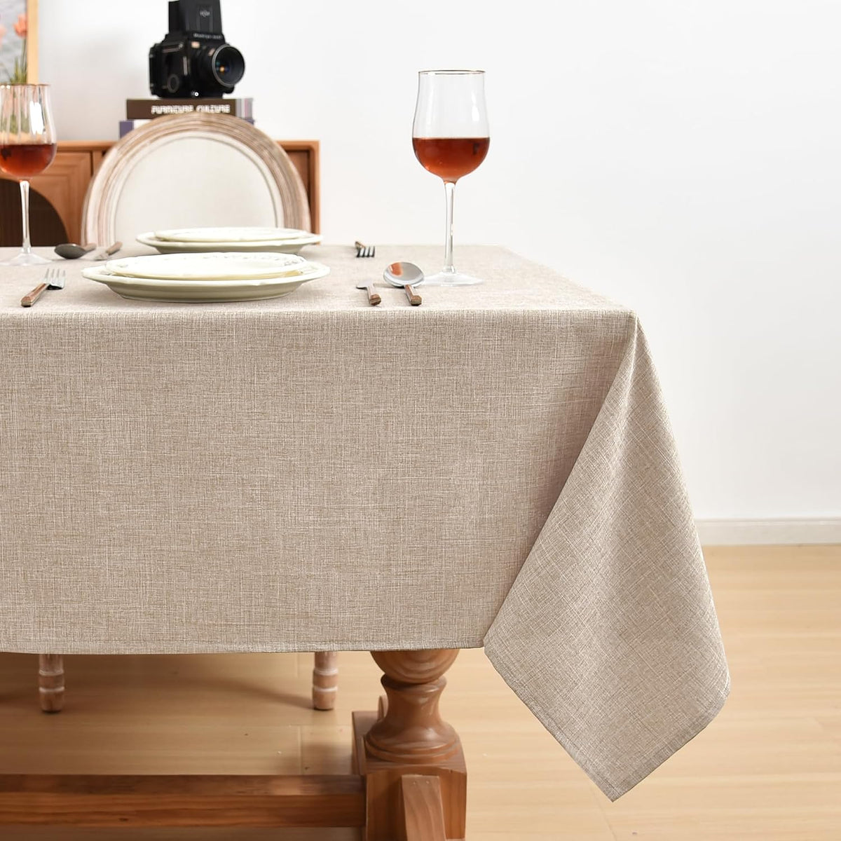 Fitable 2 Pack Beige Faux Linen Tablecloths Rectangle 60x102 Inch