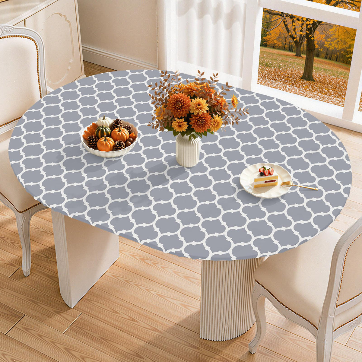 Smiry 45"-56" Round Fitted Tablecloth, Waterproof Plastic Table Cover