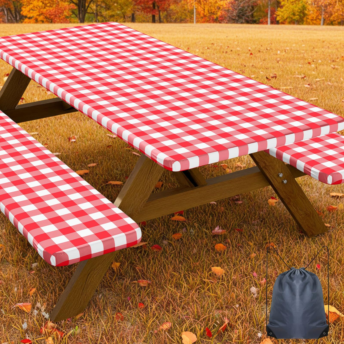 Smiry 6FT Picnic Table Cover with Bench Covers, Elastic Fitted Tablecloth