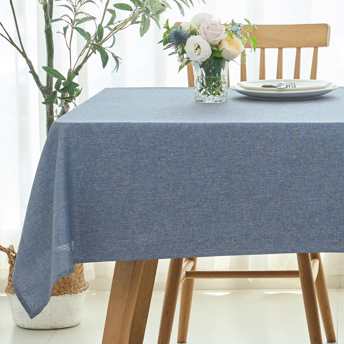 maxmill Rectangle Linen Textured Tablecloth Waterproof Spillproof Wrinkle Free Washable Fabric Table Cloth Kitchen Dining Tabletop Decoration Table Cover for Holiday Dinner Party, 52 x 70 Inch, Linen