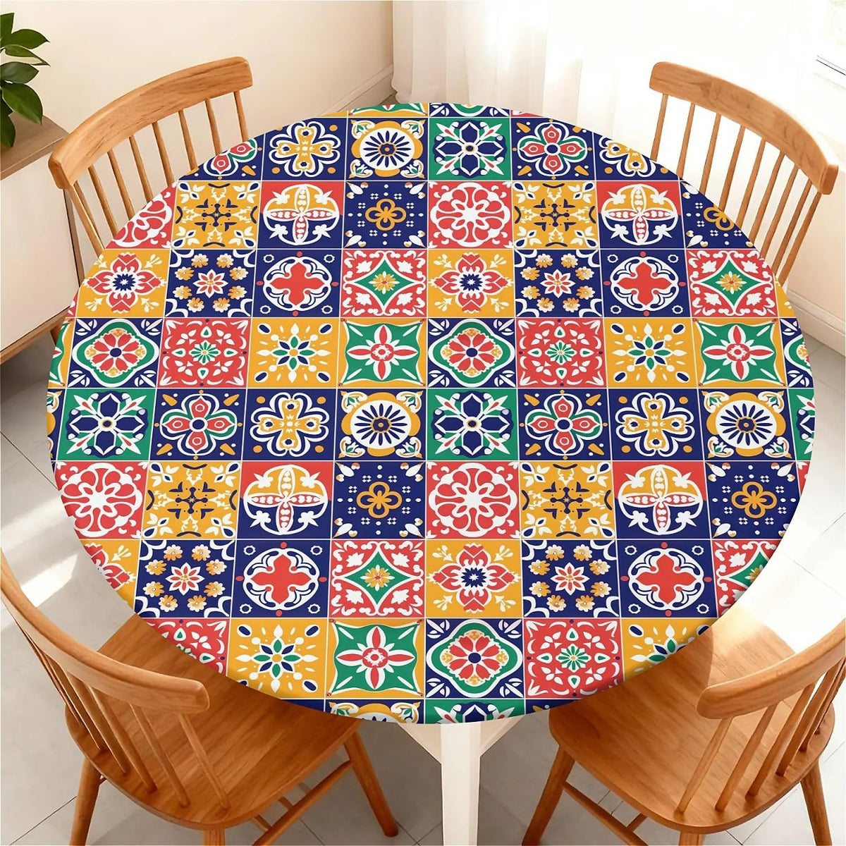 Round Fitted Tablecloth with Elastic Edge, Waterproof Stain Resistant Fabric Table Cover for 45"-48" Round Table, Indoor Outdoor Dining, Kitchen Decor, Camping, Party, Holiday, Black White Marble