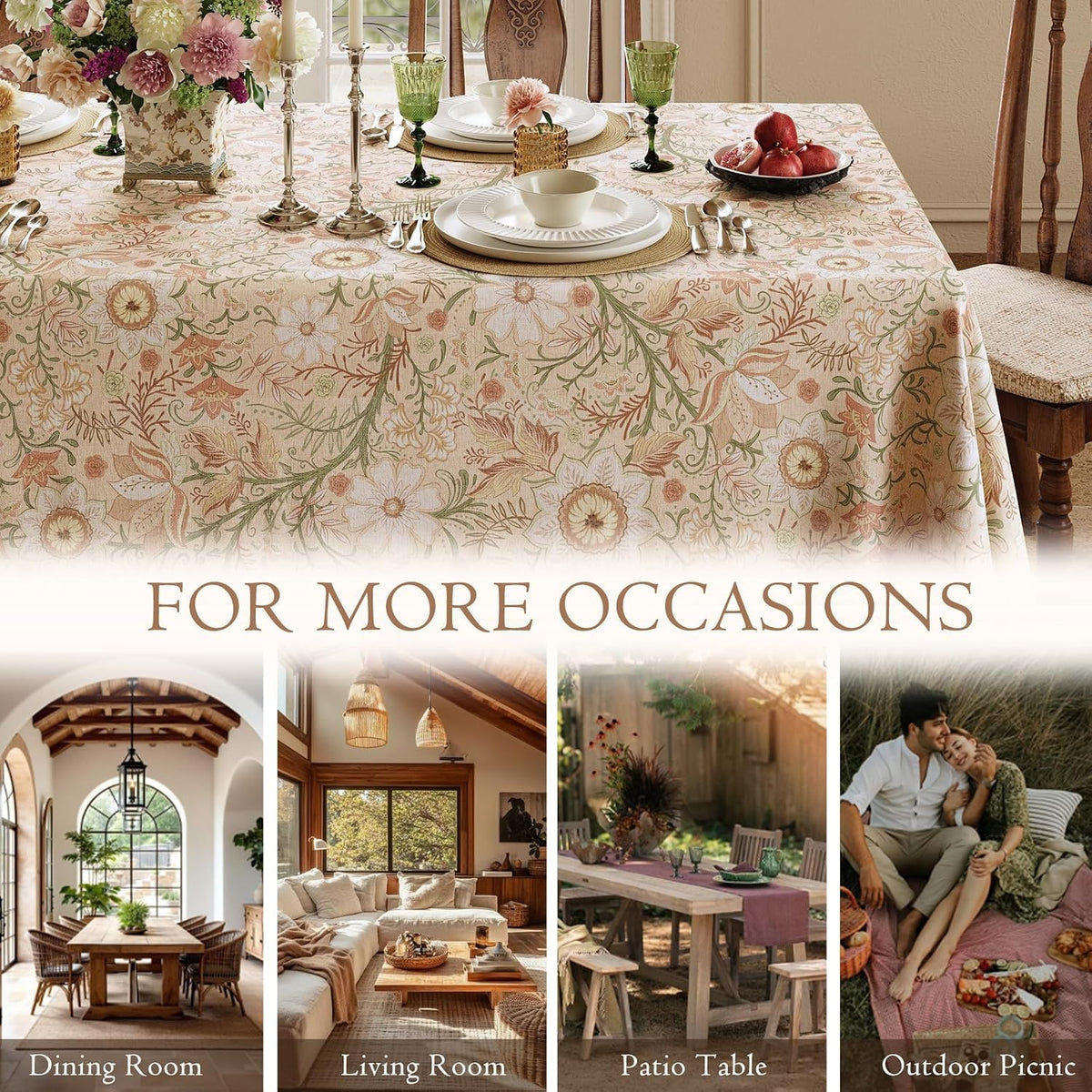 Designer Linen Tablecloth Rectangular, 67" x 118", Dahlia