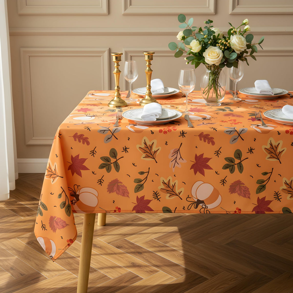 Summer Spring Tablecloth – Waterproof, Stain Resistant, Eucalyptus Floral Design for Dining, Kitchen, Outdoor, Picnic, Easy Clean, Vibrant and Durable Boho Home Decor, W60 x L84