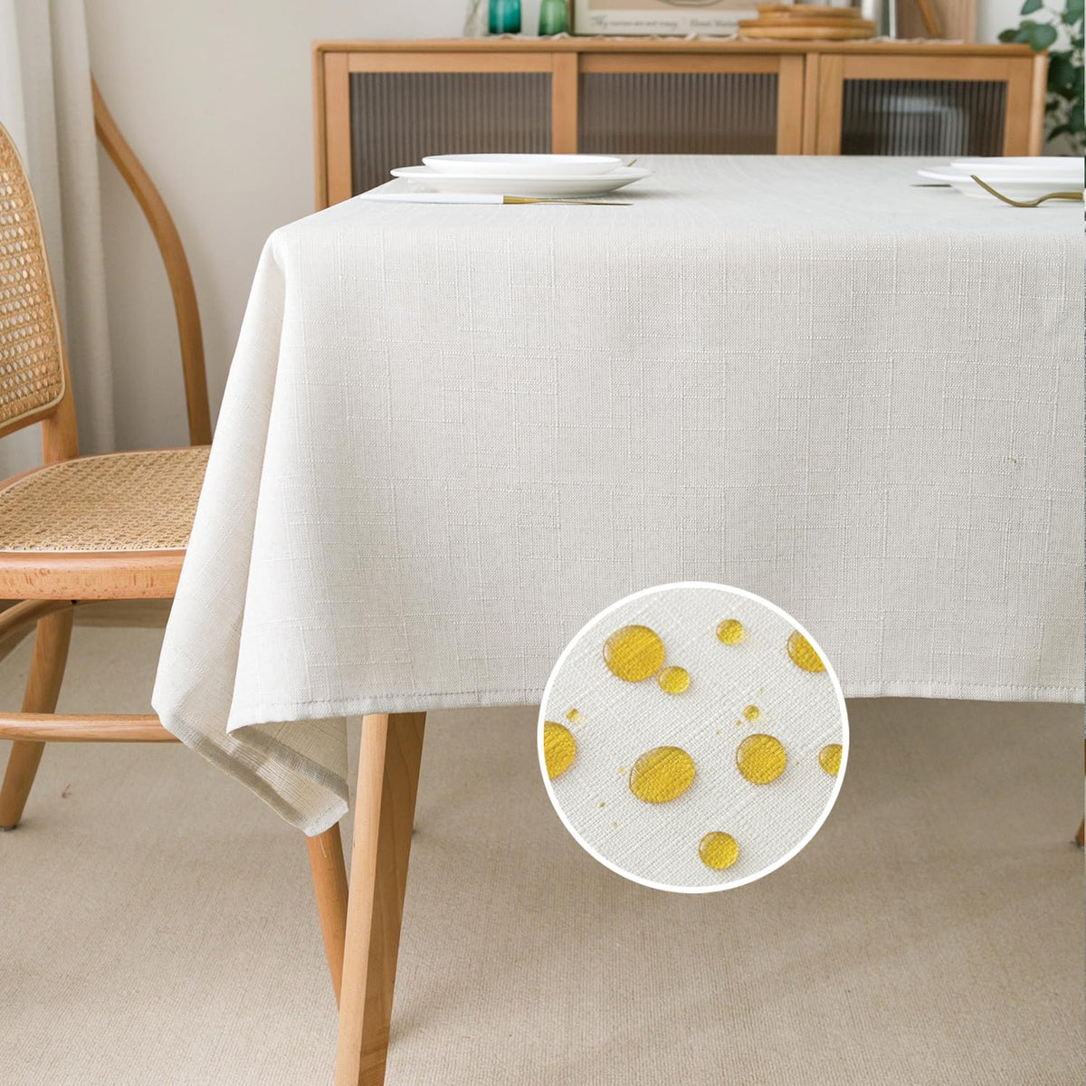 NLMUVW Burlap Linen Tablecloth 6ft, Tan Table Cloth Rectangular