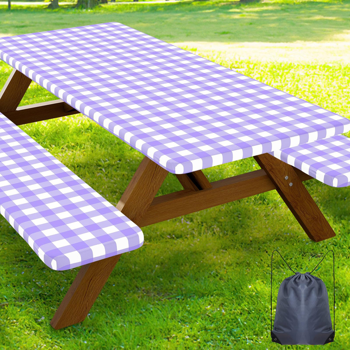 Smiry 6FT Picnic Table Cover with Bench Covers, Elastic Fitted Tablecloth
