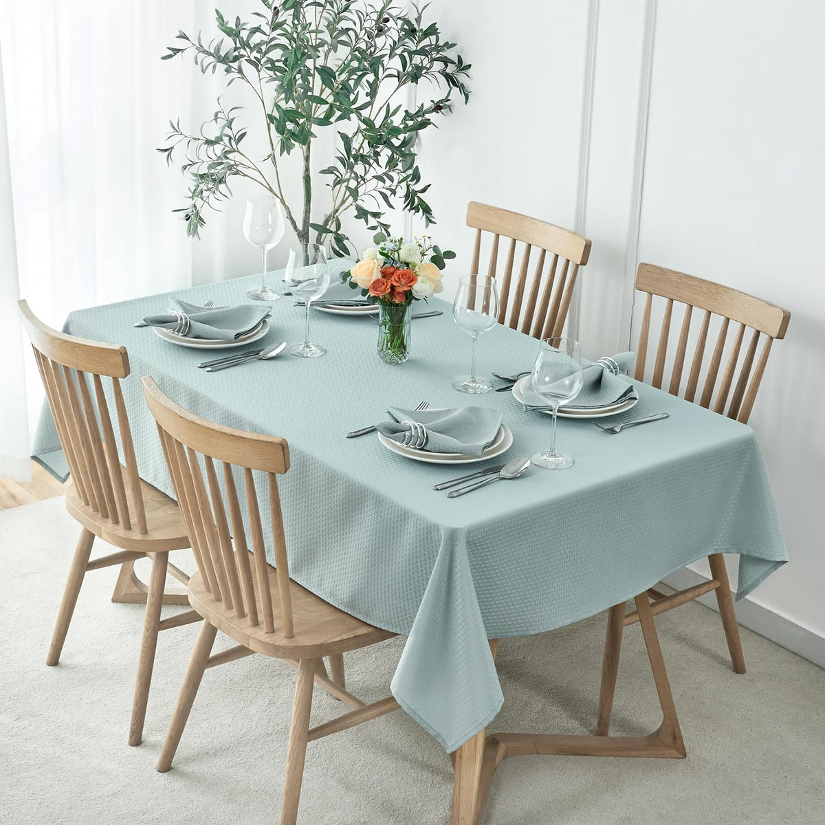 maxmill Rectangle Tablecloth Weaved Pattern Waterproof Spillproof Wrinkle Free Table Cloth, Kitchen Dining Tabletop Decoration, Fabric Table Cover for Holiday Parties, 52 x 70 Inch, Sage Green