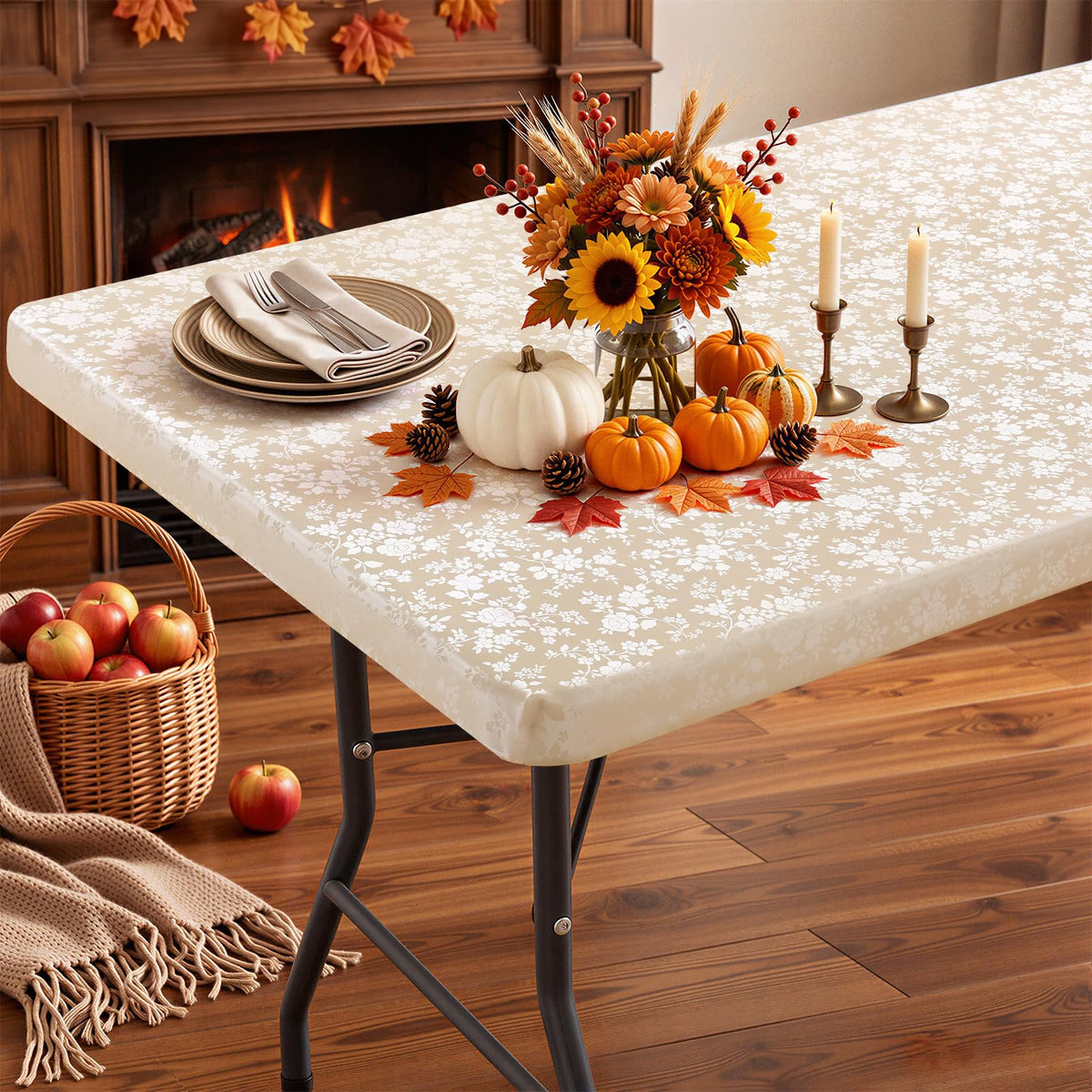 Smiry Heavy Duty Vinyl Fitted Tablecloths for 6 Foot Rectangle Tables