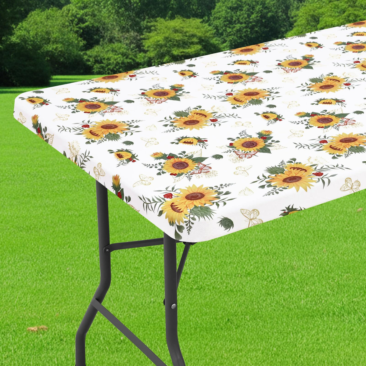 Smiry Spandex Printed 6FT Rectangle Table Cloth, Elastic Fitted Table Cover