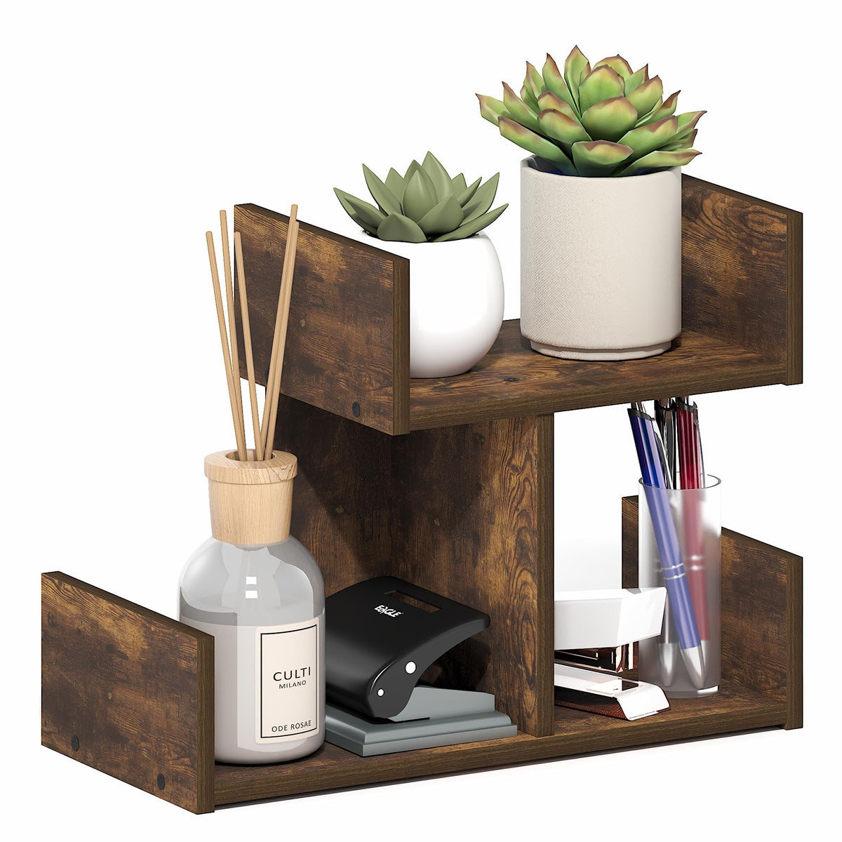 Furinno HERMITE Desk File Folder Organizers, 3-Shelf Desktop Office Organization Racks, Desk Top Display Book Shelf, for Paper, Office Supplies, Magazine, Bauhaus Oak