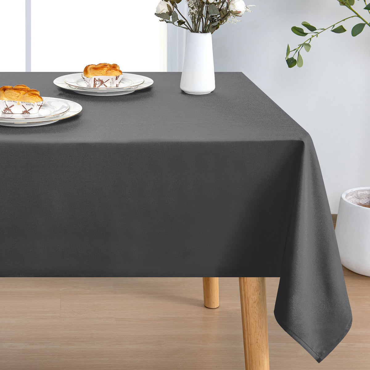 DWCN Rectangle Tablecloth - 60 x 84 Inch - Waterproof Stain and Wrinkle Resistant Washable Table Cloth, Decorative Fabric Table Cover for Kitchen Dining Room Party and Outdoor Use, Black