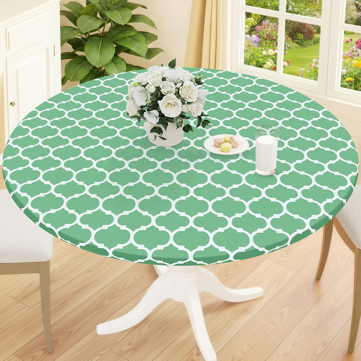 Smiry 45"-56" Round Fitted Tablecloth, Waterproof Plastic Table Cover