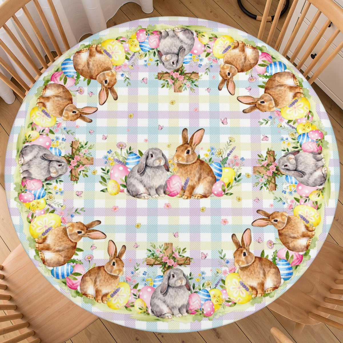 Halloween Polka Dot Round Fitted Tablecloth with Elastic Black Cat Ghost Pumpkin Bat Bowtie Whimsical Table Cloth Decorative Washable Spooky Cute Table Cover Outdoor Kitchen Dining for 44"-48" Table