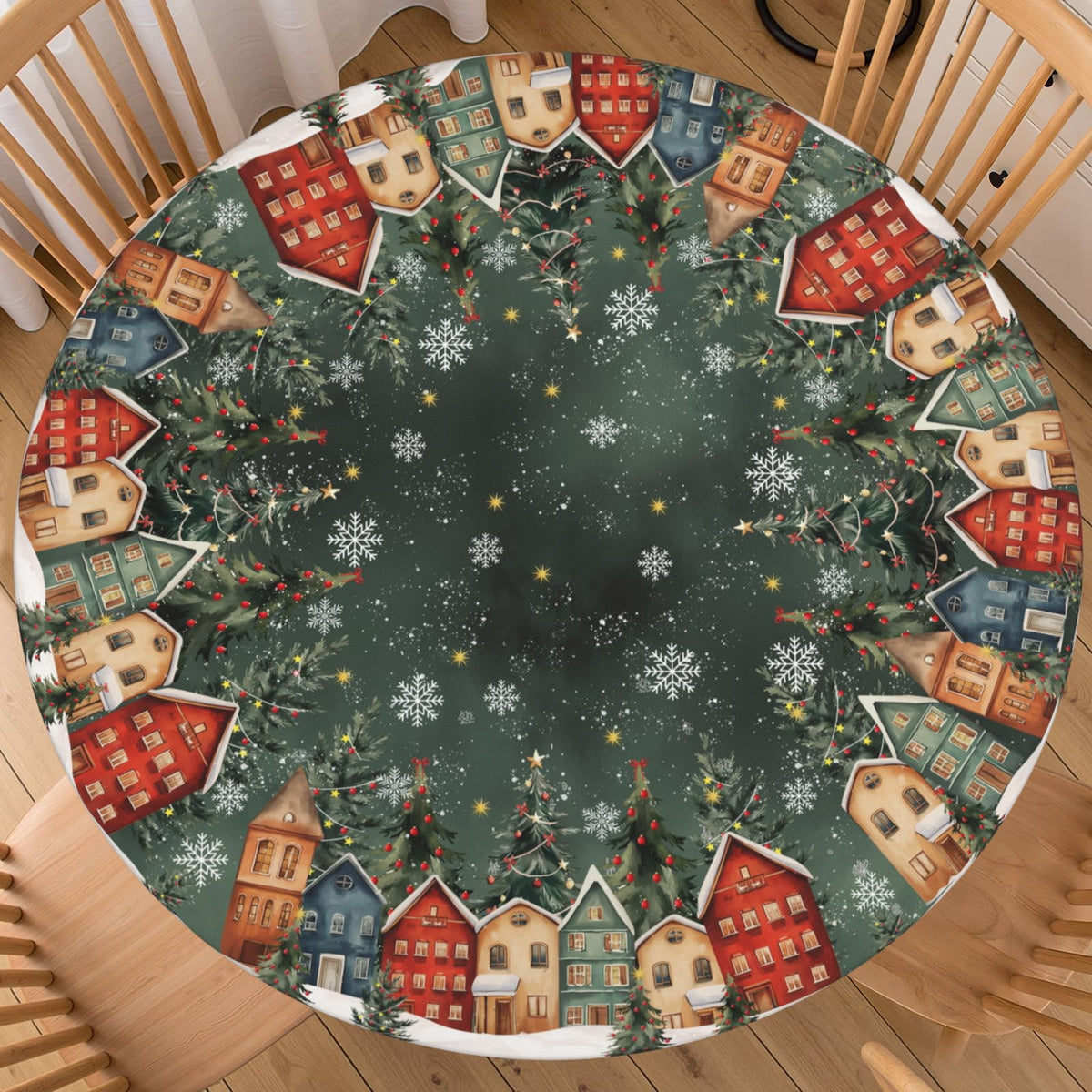 Fall Round Fitted Tablecloth with Elastic Edge Orange Blue White Thanksgiving Pumpkin Table Cover 40-44 Inch Autumn Leaf Washable Table Cloth for Kitchen Dining Room Party Decor