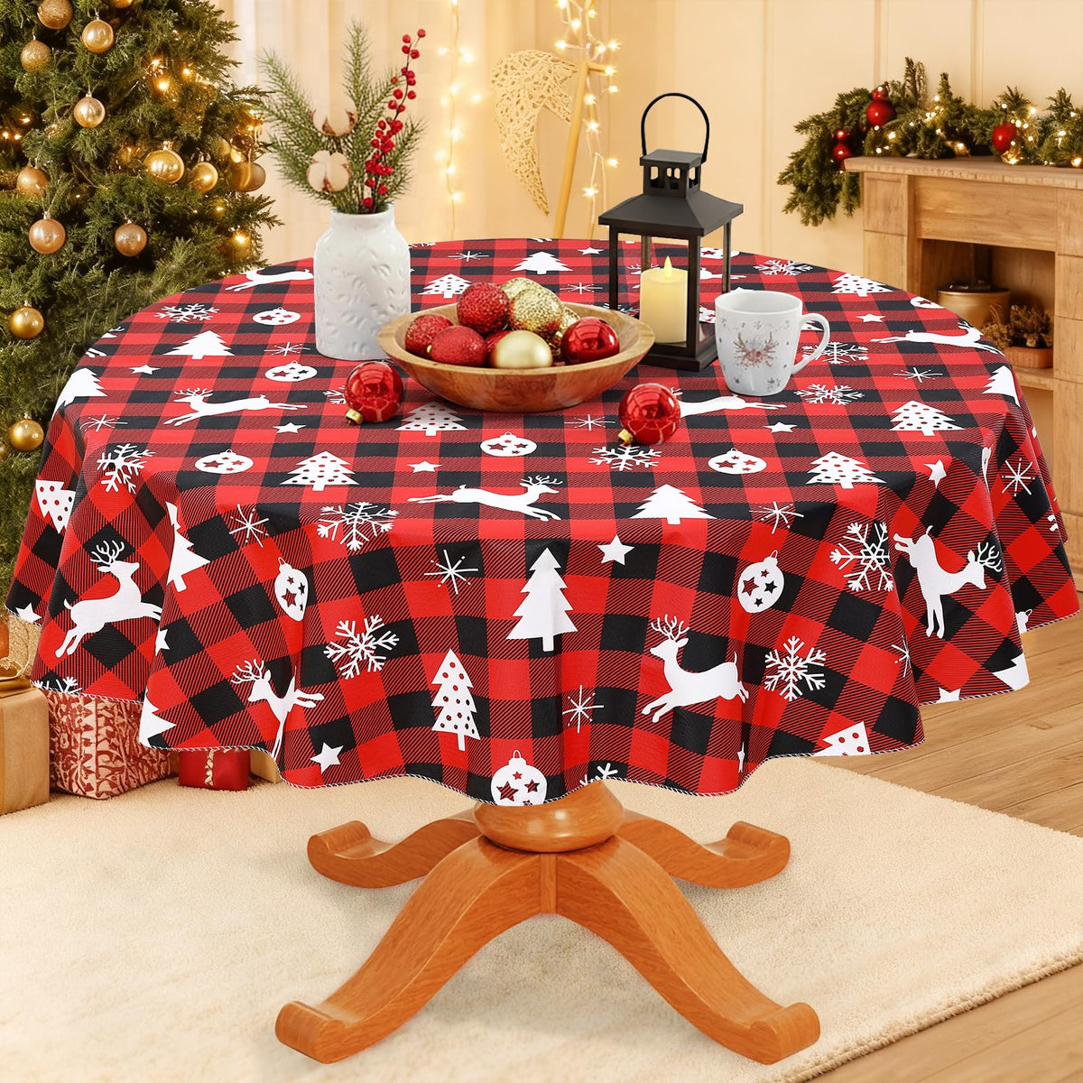 Smiry Rectangle Table Cloth, Flannel Backed Vinyl Tablecloth, 60"x84"