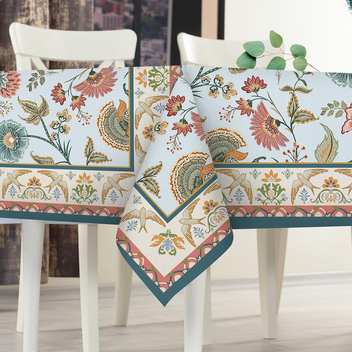 Boho Flower Bird Square Tablecloth 70 x 70 Inches