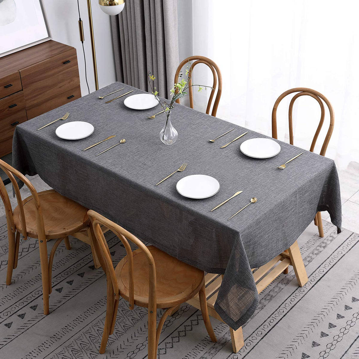 maxmill Flaxy Faux Linen Table Cloth with 2-Tone Slubby Texture Wrinkle Resistant Anti-Shrink Soft Tablecloth for Kitchen Dining Tabletop for Banquet Parties Rectangle 52 x 70 Inch Light Grey