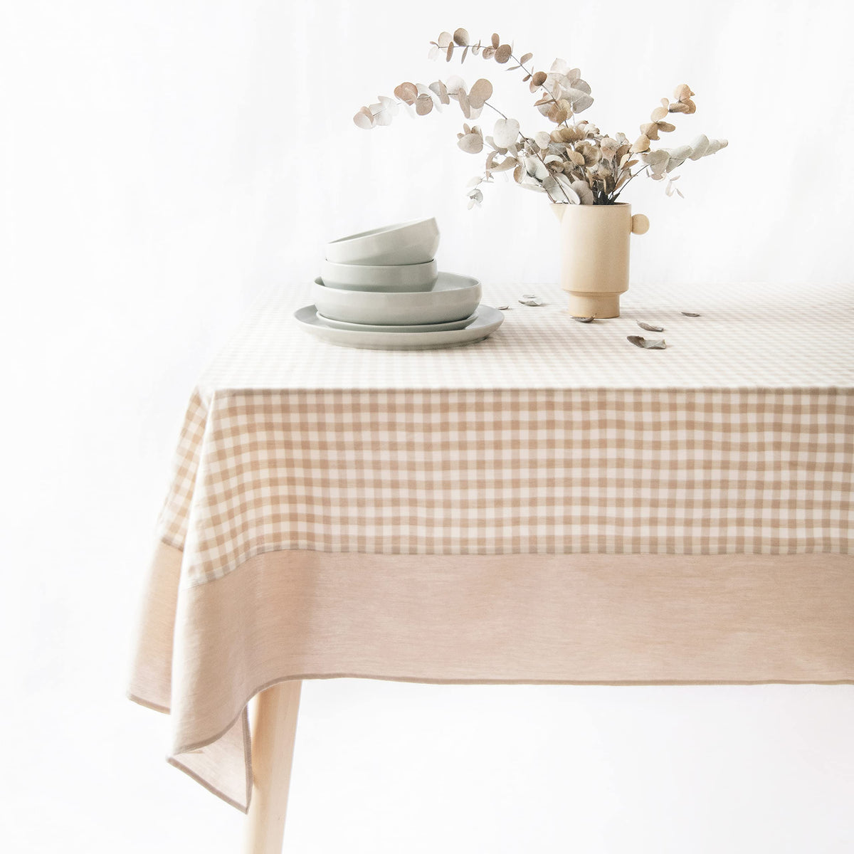 MONDAY MOOSE Ruffle Farmhouse Rustic Rectangle Natural Stonewashed Cotton Tablecloth for Kitchen, Dining Room, Restaurant (60x86 inch, Teal Green)