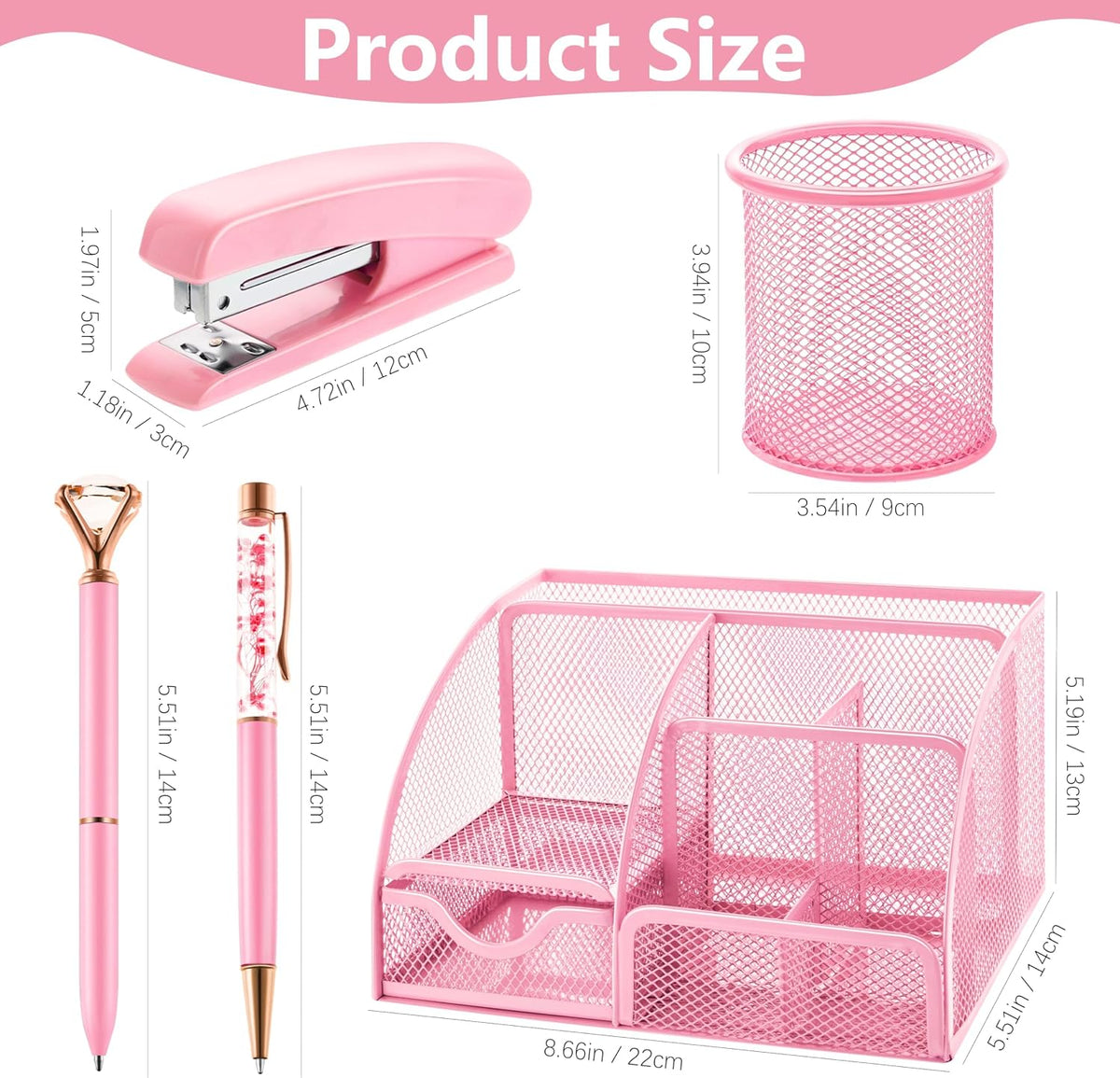 Fayoo 11 Pcs Pink Office Supplies Set Mesh Desk Organizer Accessories Kit