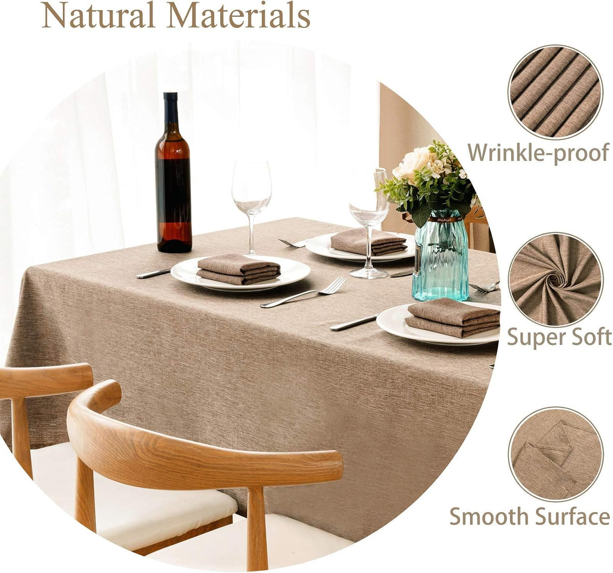 Mebakuk Rectangle Table Cloth Linen Farmhouse Tablecloth Waterproof Anti-Shrink Soft and Wrinkle Resistant Decorative Fabric Table Cover for Kitchen (Flaxen, 52" x 70" (4-6 Seats))