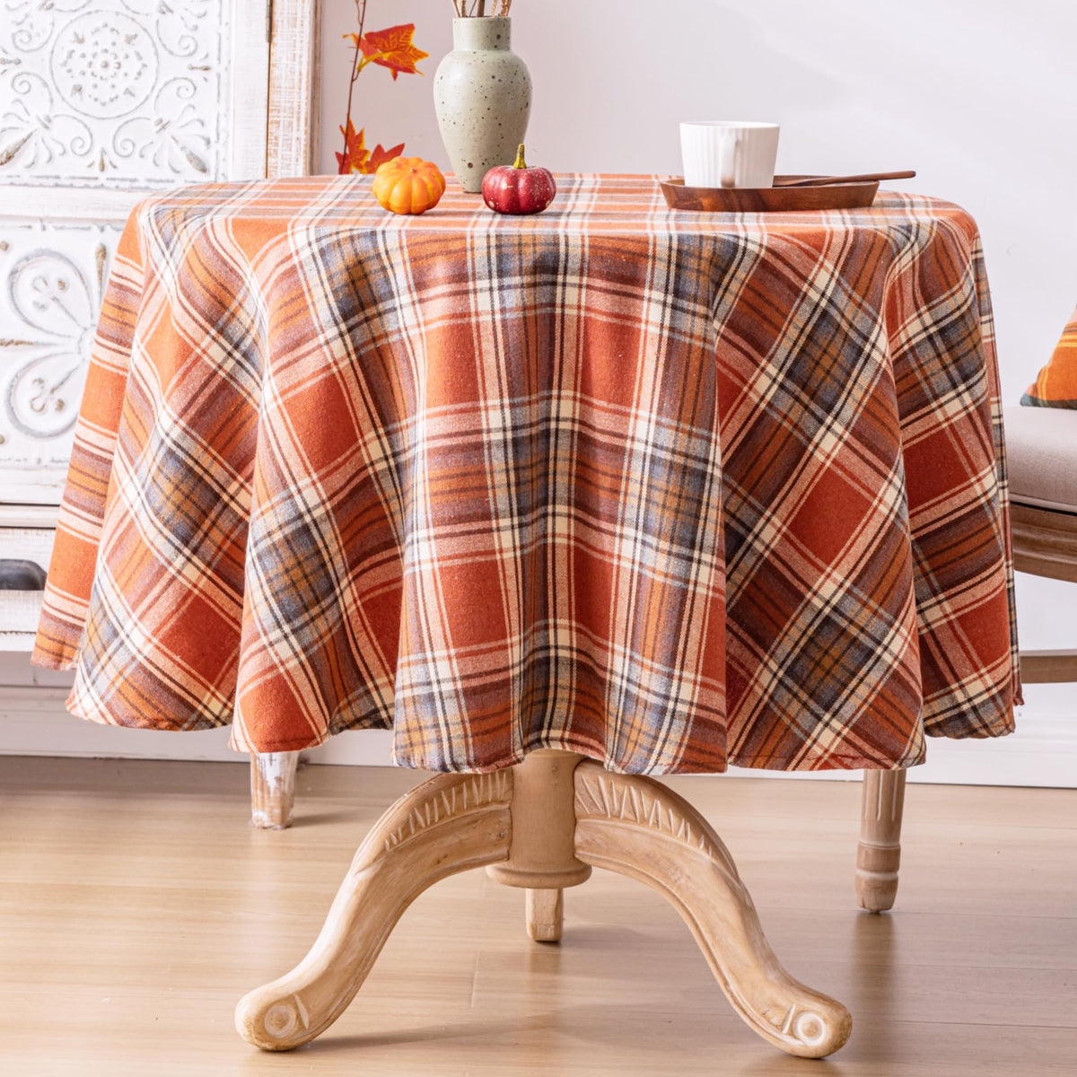 AQOTHES Plaid Fall Tablecloth Thanksgiving Rectangle 60x84 Inch Rust