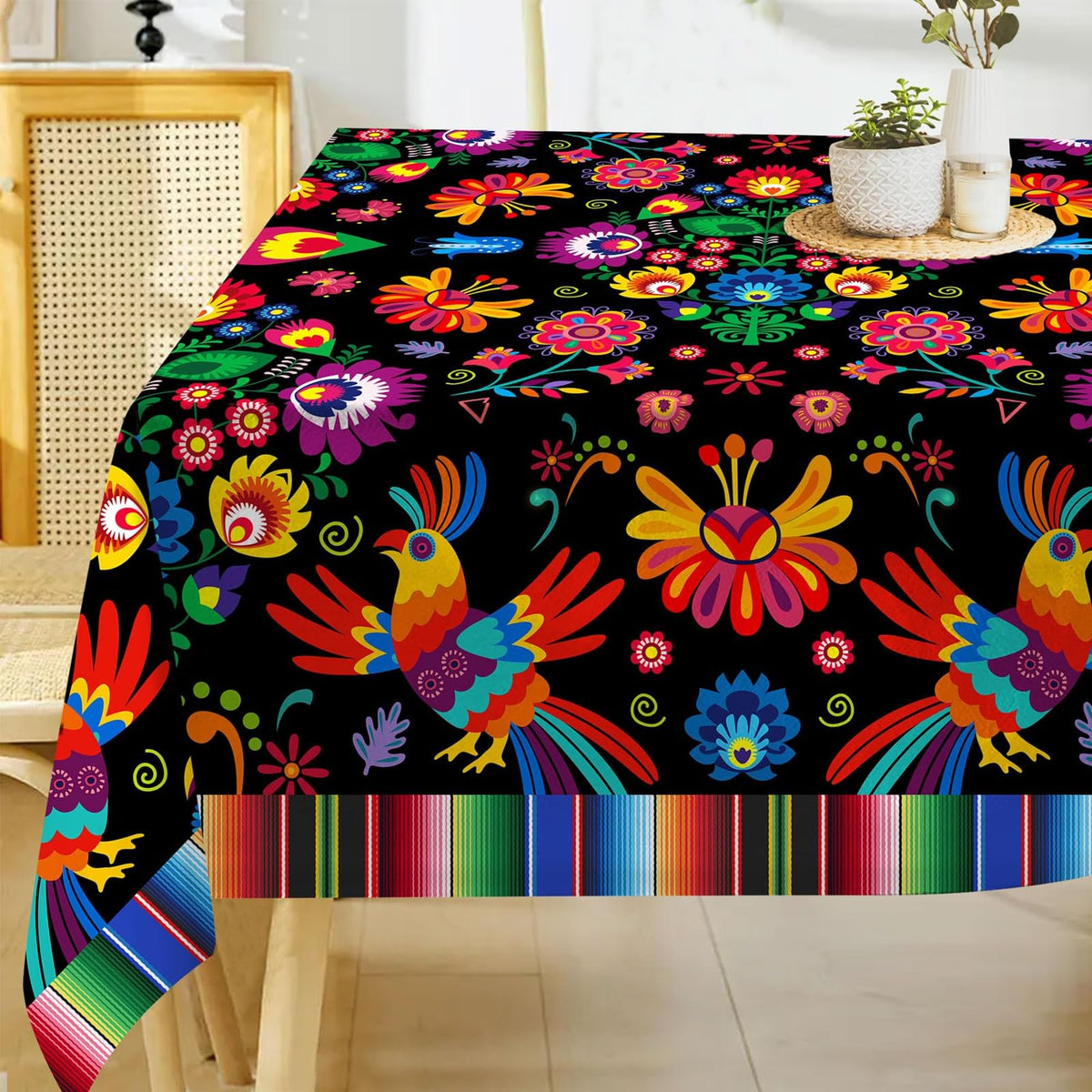 Hexagram Boho Tablecloth 60x84 Inches Rectangle, Bohemia Style Tablecloth
