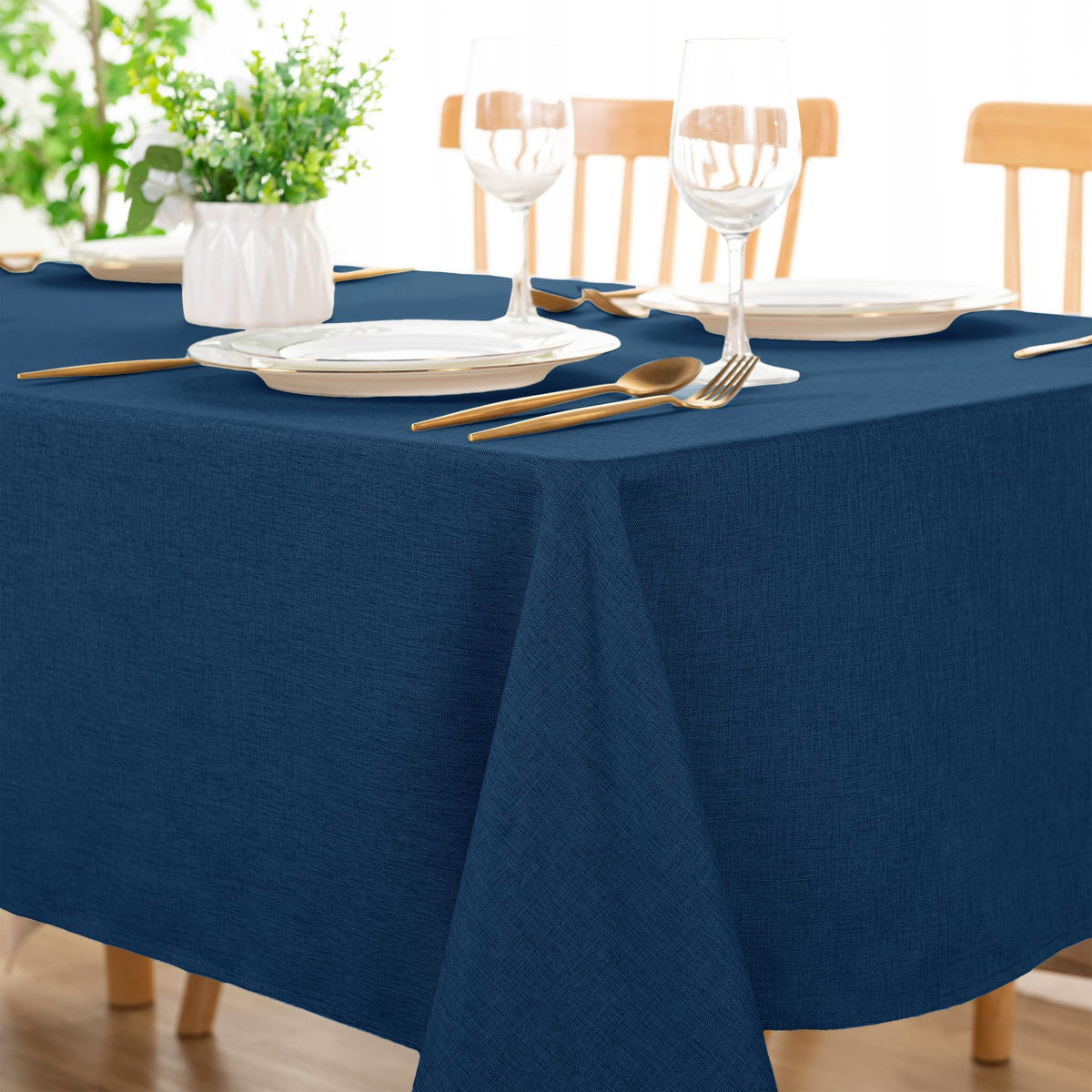DWCN Rectangle Faux Linen Tablecloth, Table Cover, 52 x 70 Inch, Beige