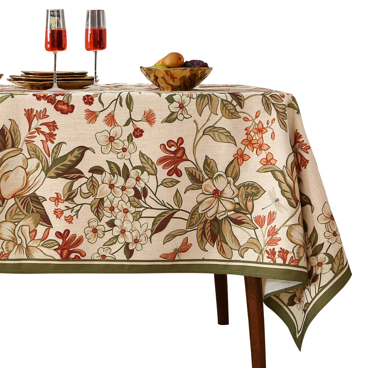 ISAENNE Designer Vintage Square Large Floral Tablecloth,67"x67"