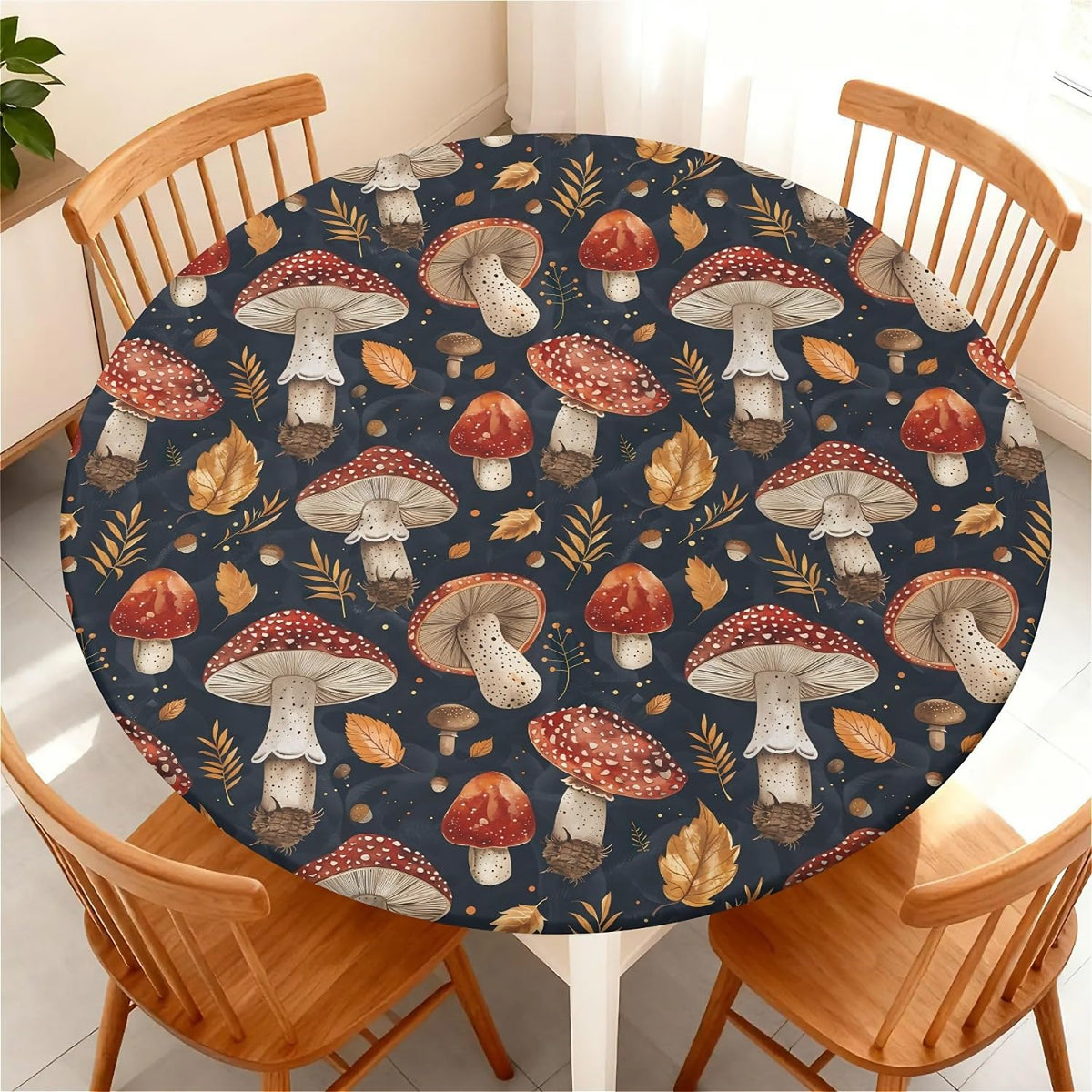 Round Fitted Tablecloth with Elastic Edge, Waterproof Stain Resistant Fabric Table Cover for 45"-48" Round Table, Indoor Outdoor Dining, Kitchen Decor, Camping, Party, Holiday, Black White Marble
