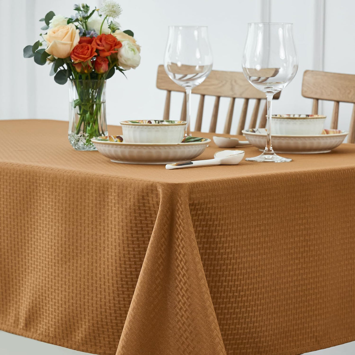 maxmill Rectangle Tablecloth Weaved Pattern Waterproof Spillproof Wrinkle Free Table Cloth, Kitchen Dining Tabletop Decoration, Fabric Table Cover for Holiday Parties, 52 x 70 Inch, Sage Green