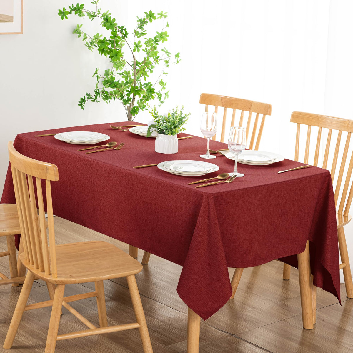 DWCN Rectangle Faux Linen Tablecloth, Table Cover, 52 x 70 Inch, Beige