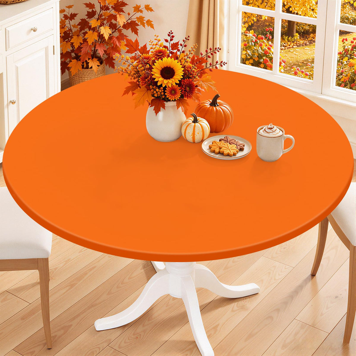 Smiry 45"-56" Round Fitted Tablecloth, Waterproof Plastic Table Cover