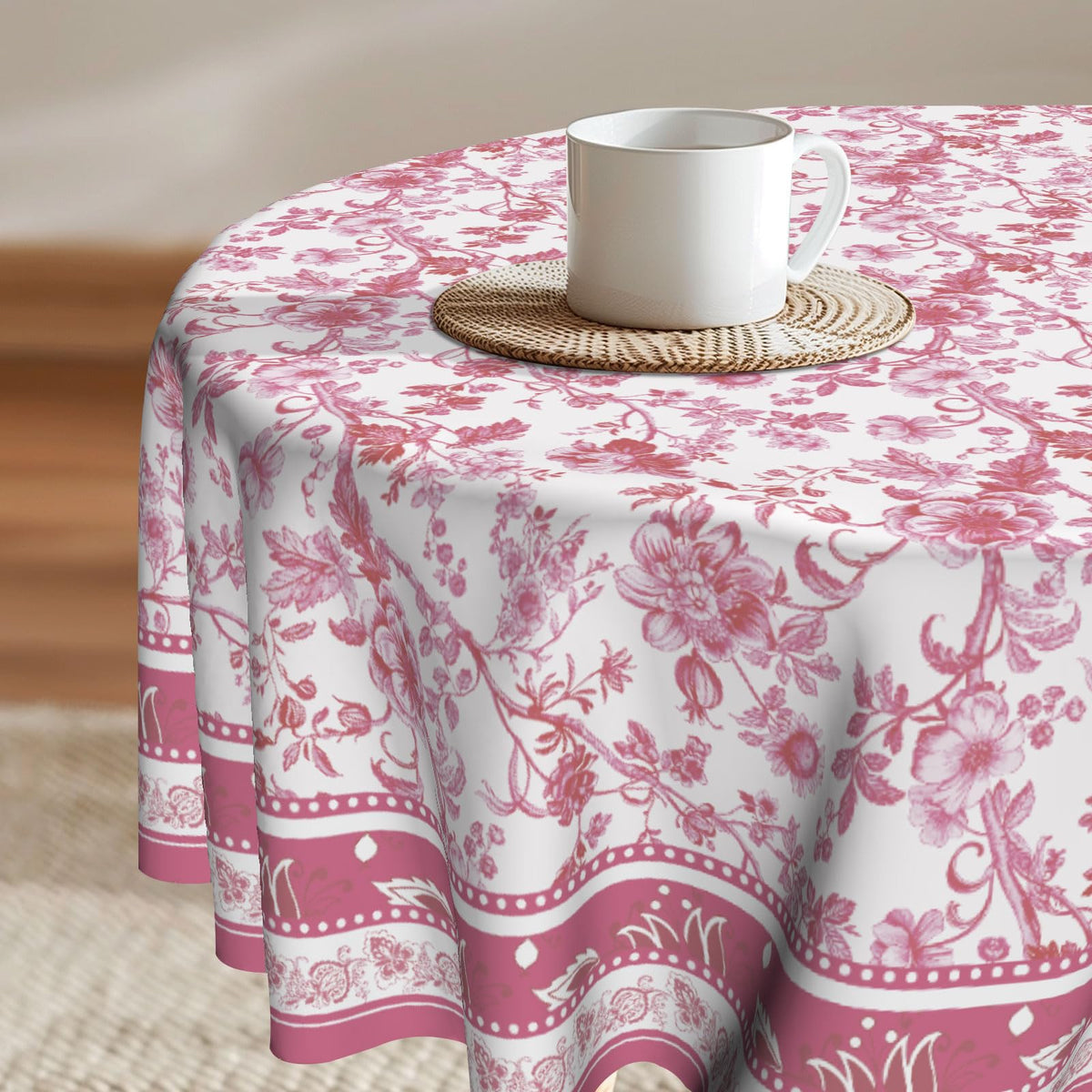 Imiss Floral Round Tablecloth Durable Washable Table Cover Bohemian Blue Red Floral Branches Decorative Farmhouse Table Cloth 60 Inch for Kitchen Dining Party Camping