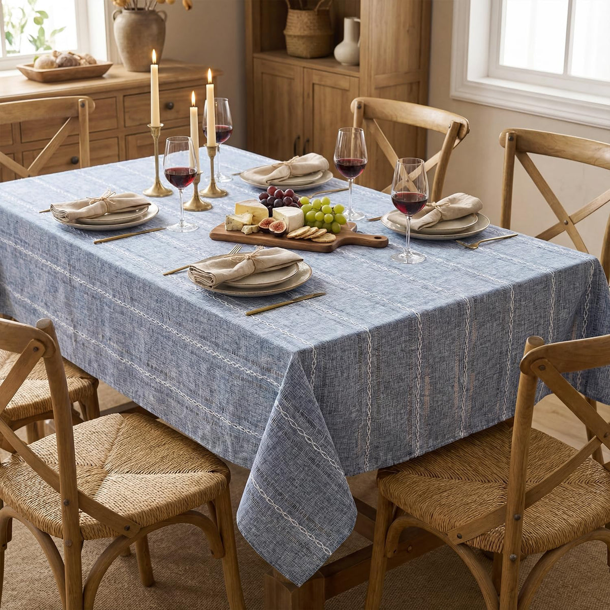 Horaldaily Blue Rectangular Tablecloth, 60×84 Inch, Farmhouse Decor