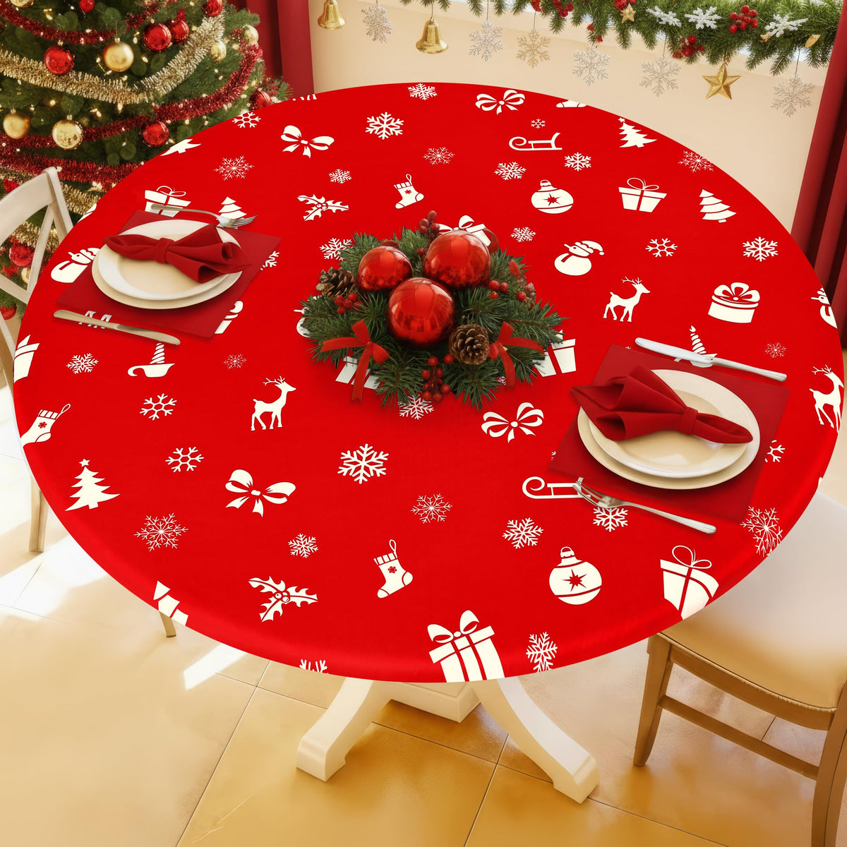 Moosfor Spandex Round Tablecloth, Fitted Table Cloth for 45"-56" Tables