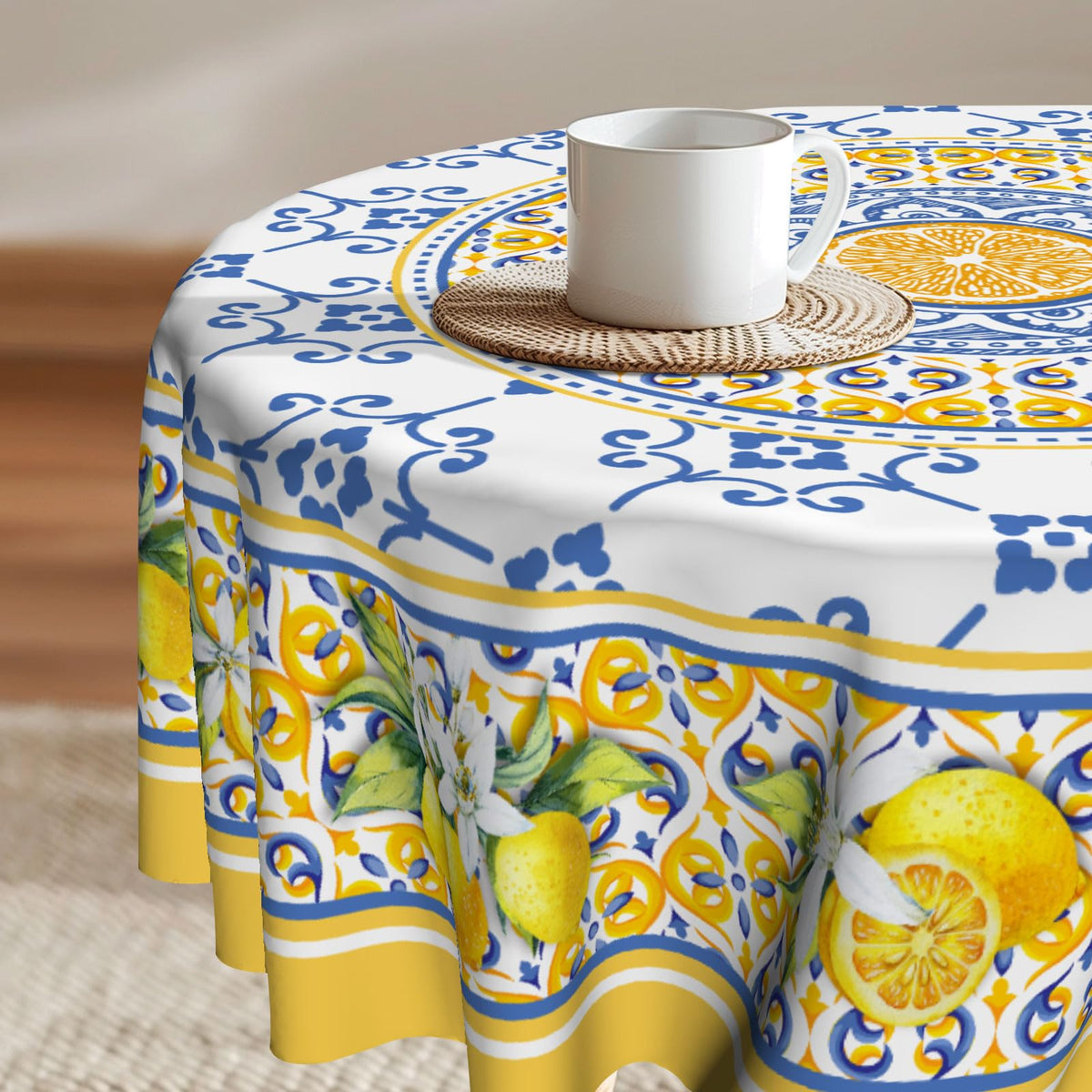 Imiss Floral Round Tablecloth Durable Washable Table Cover Bohemian Blue Red Floral Branches Decorative Farmhouse Table Cloth 60 Inch for Kitchen Dining Party Camping