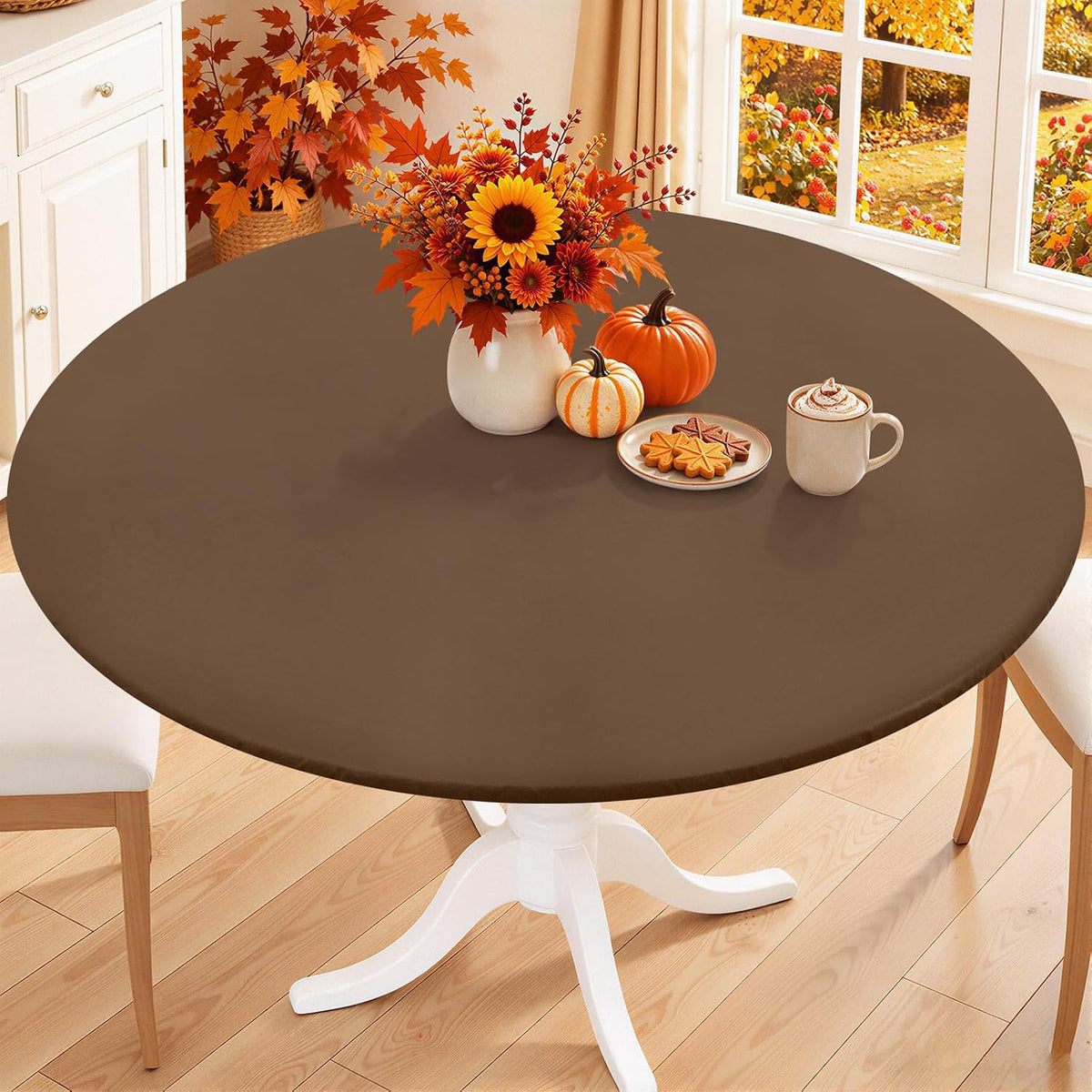 Smiry 45"-56" Round Fitted Tablecloth, Waterproof Plastic Table Cover