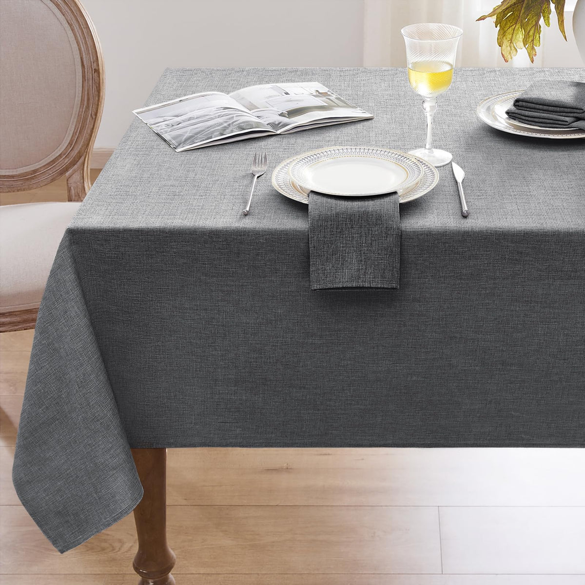 Softalker Faux Linen Round Fall Tablecloth 70 Inch, Autumn Table Cloth with Pumpkin & Maple Leaves, Orange Circle Table Cover Water Resistant for Outdoor, Thanksgiving, Kitchen-Harvest Themed