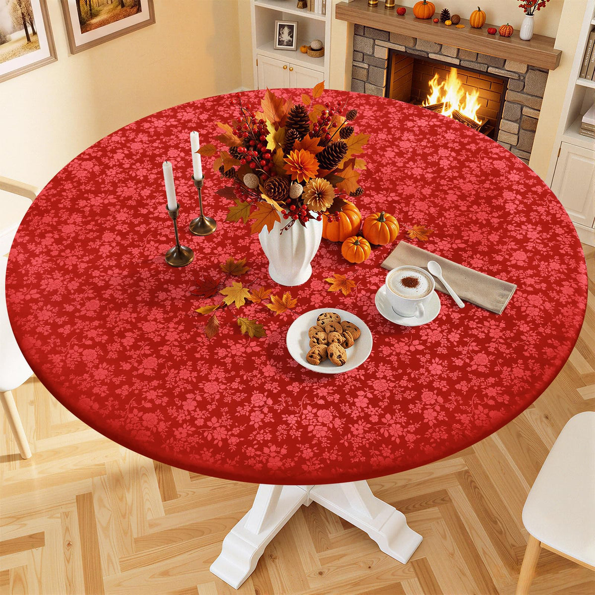 Smiry Waterproof Heavy Duty Vinyl Fitted Tablecloth for 36"-44" Round Table