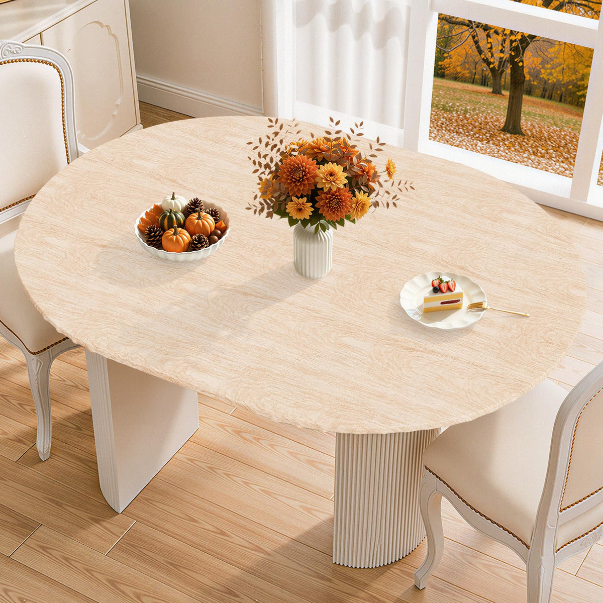 Smiry 45"-56" Round Fitted Tablecloth, Waterproof Plastic Table Cover
