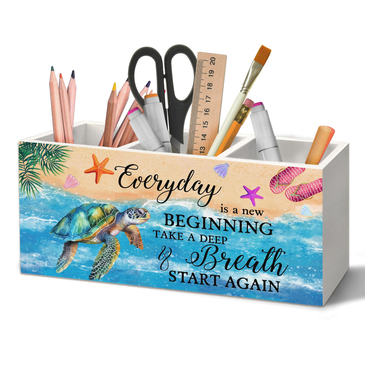 Coastal Beach Sea Turtle Pen Holder Organizer for Desk Accessories