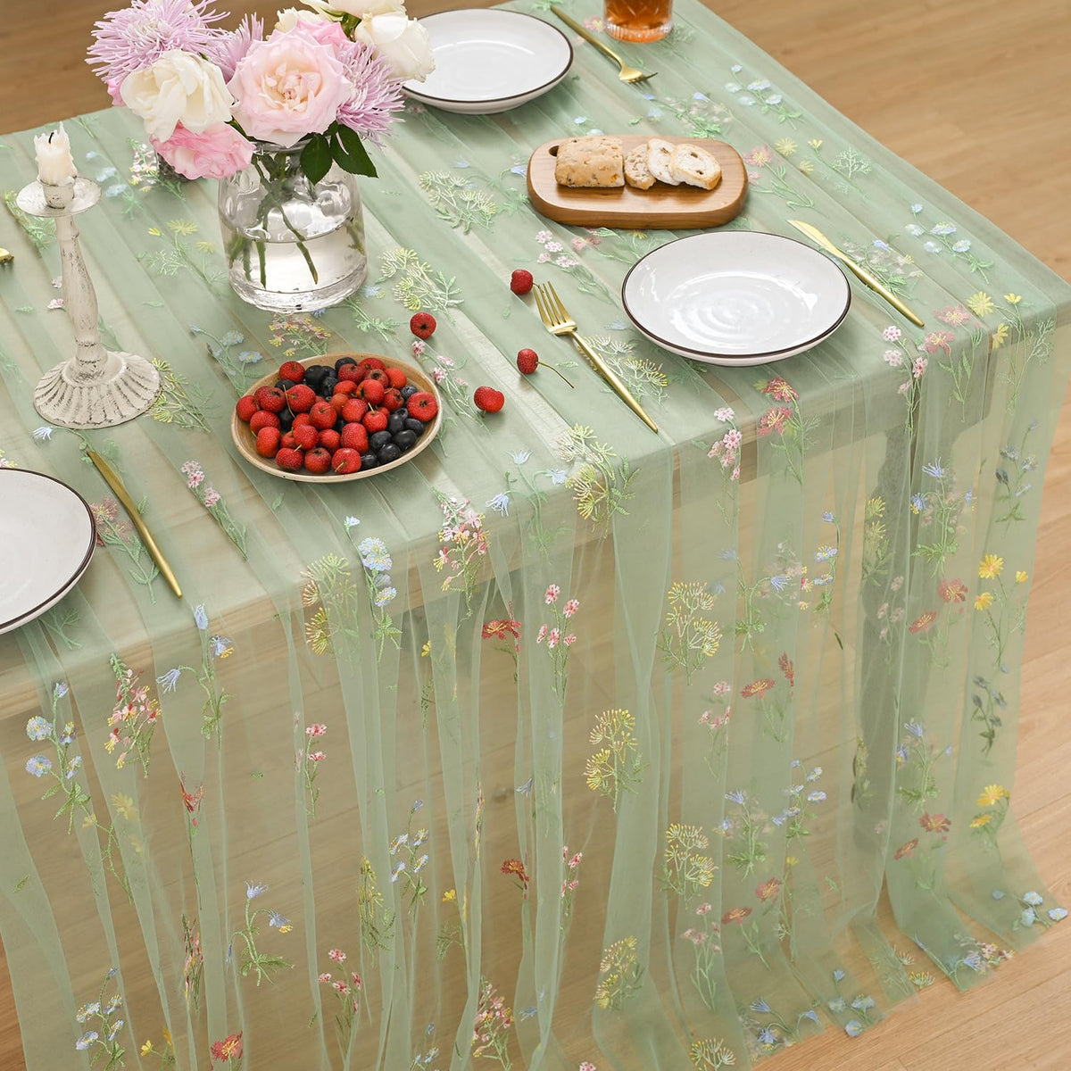 Horaldaily Embroidery Fall Caramel Tablecloth 60×84 Inch Rectangular