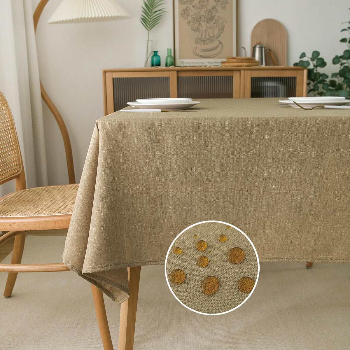 NLMUVW Burlap Linen Tablecloth 6ft, Tan Table Cloth Rectangular