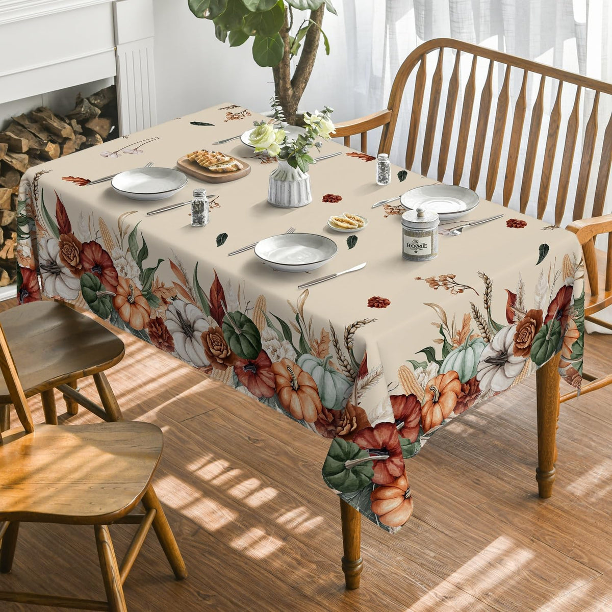Horaldaily Fall Tablecloth 60 x 84 Inch Rectangular Flower Autumn Harvest