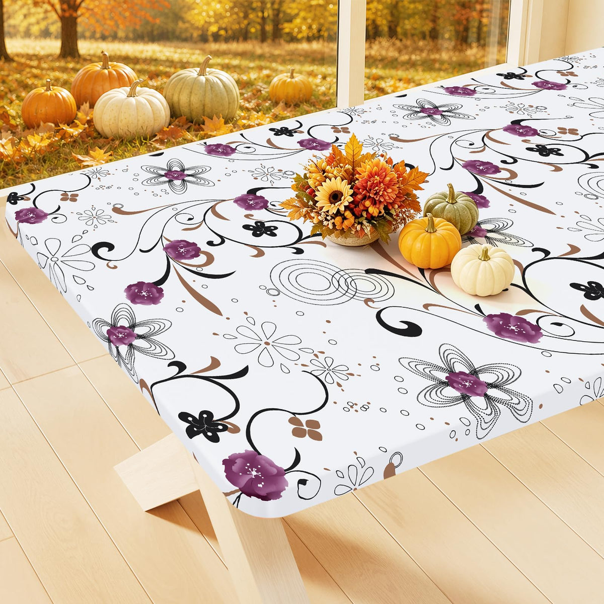 Smiry Rectangle Table Cloth, Waterproof Plastic Table Cover for 6FT Tables