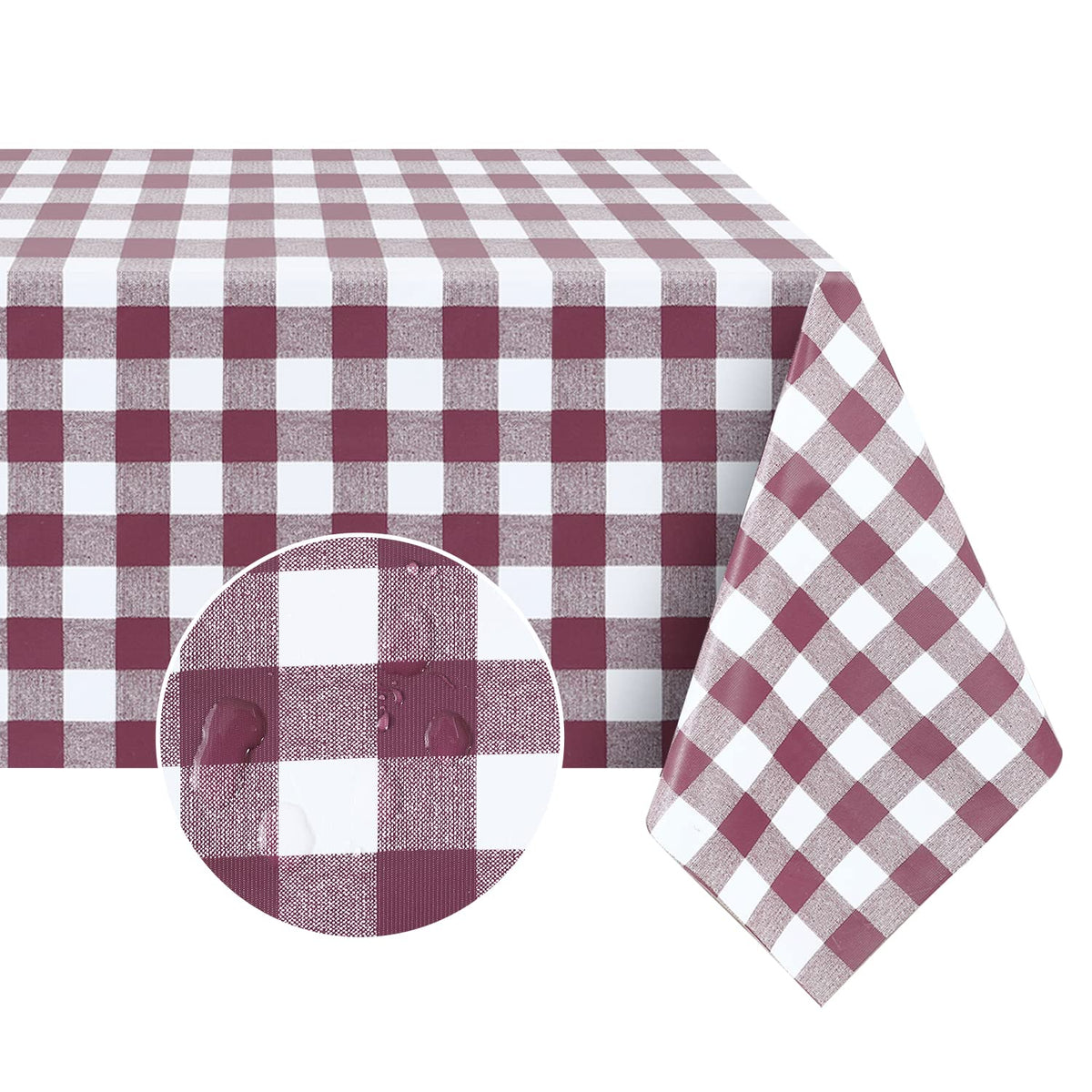Romanstile Gingham Vinyl Tablecloth, Rectangle 54 x 78, Light Blue
