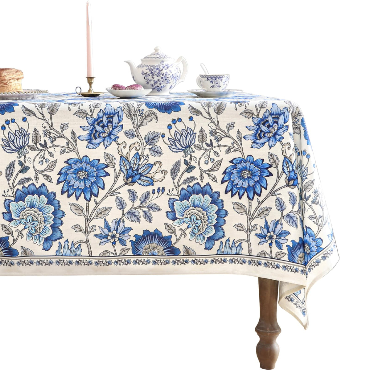 ISAENNE Designer Vintage Small Square Floral Tablecloth,55"x55"