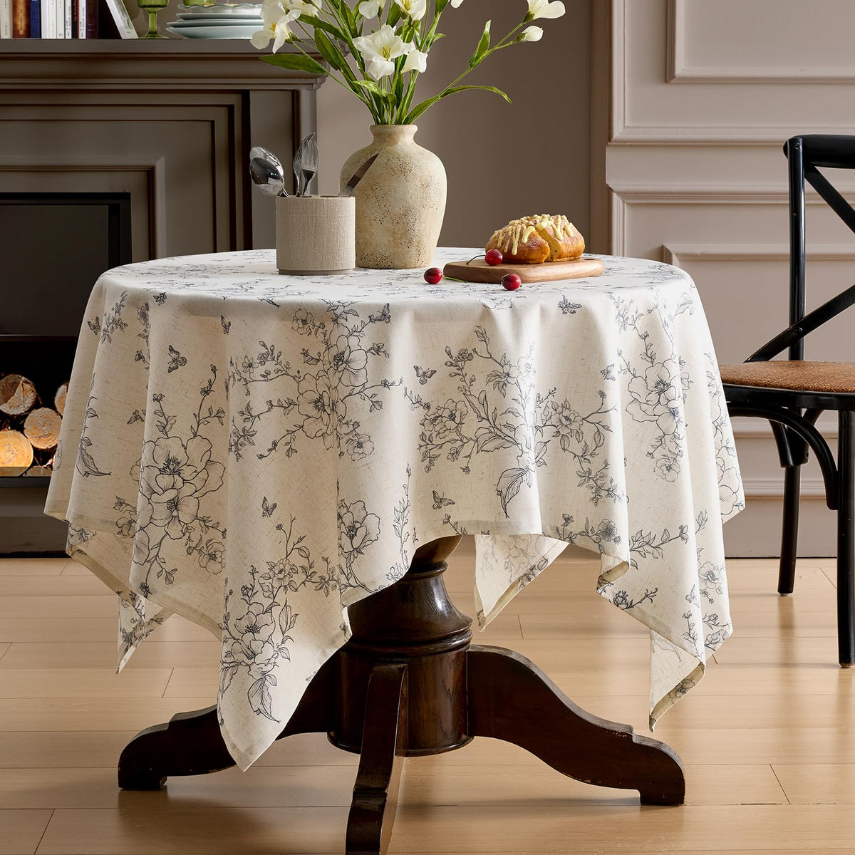 Green Floral Tablecloth Vintage French Rustic Linen Tablecloth Rectangular