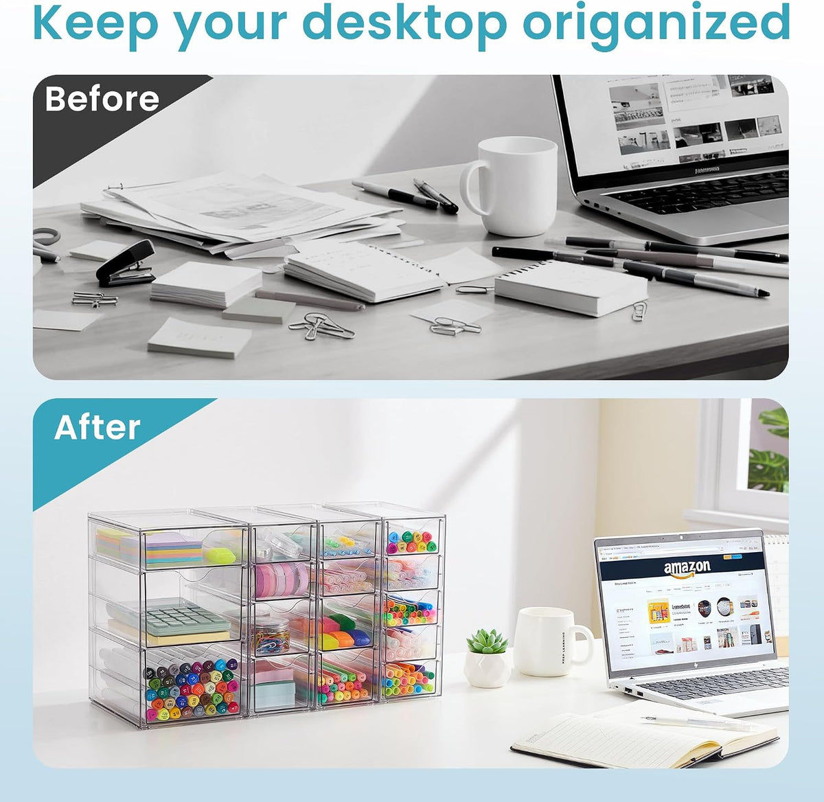 Vtopmart 4 Set Acrylic Desk Organizer with 16 Drawers for Office, Makeup