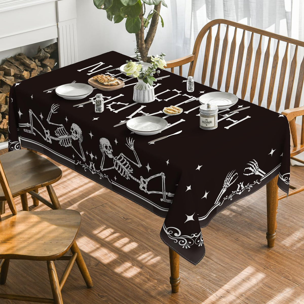 Horaldaily Halloween Tablecloth 52 x 70 Inch Rectangular Spooky Skeleton